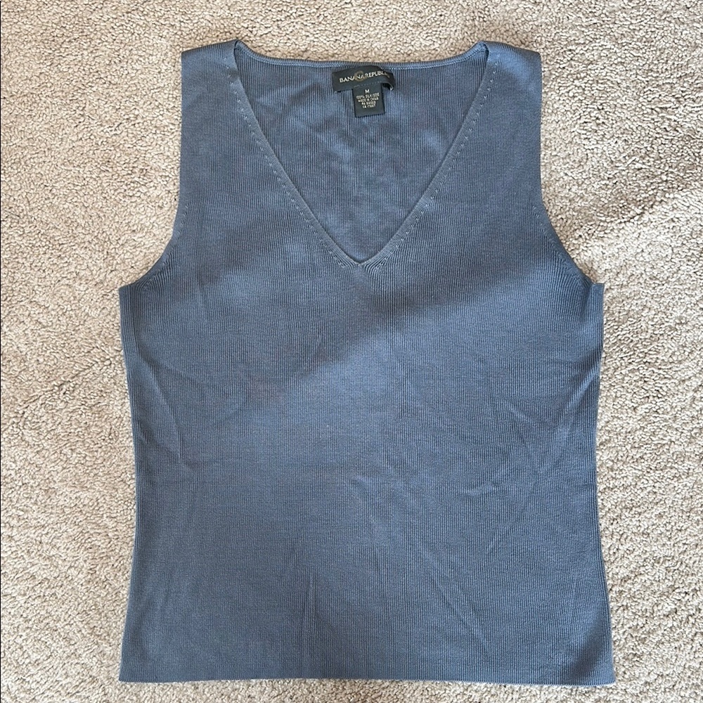 Banana Republic Dusty Blue 100% Silk Ribbed Tank Top